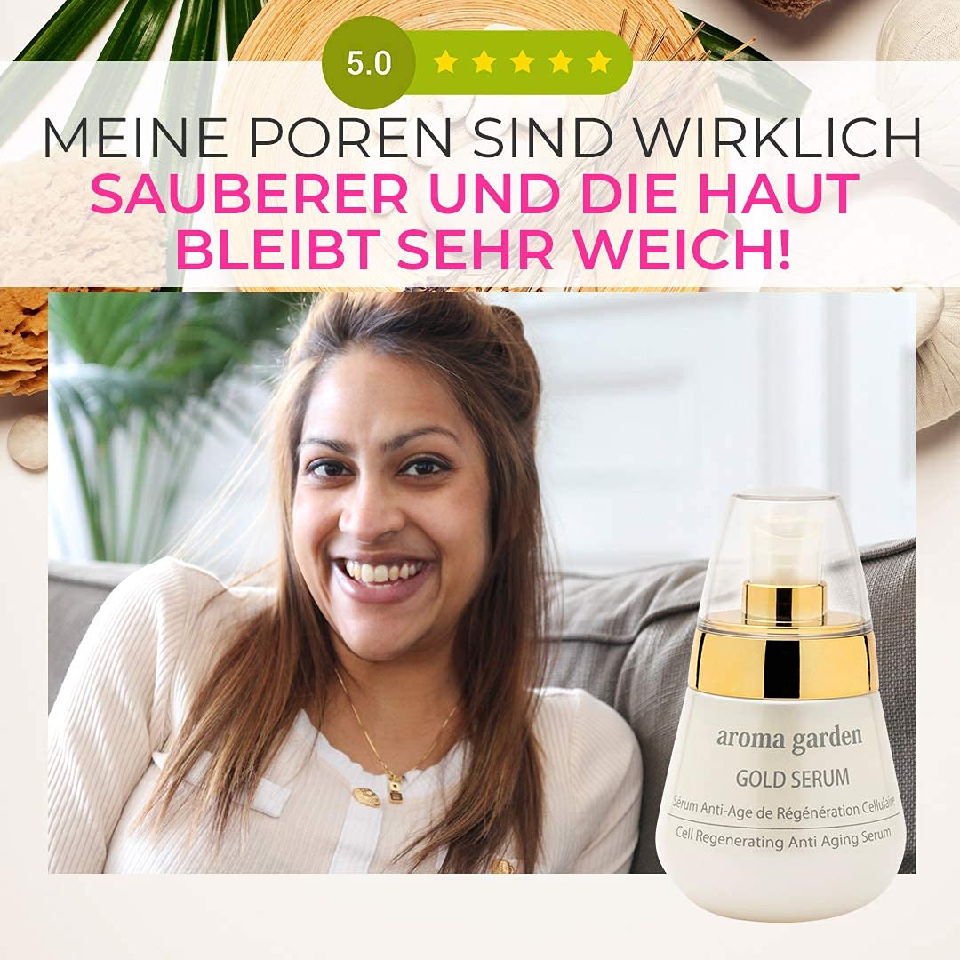 24k Gold Serum - 100% natürliches & veganes Anti-Aging Serum für das Gesicht mit 24k Gold & Hyaluronsäure für eine weiche & geschmeidige Haut - Sofortiger Lifting-Effekt & intensive Pflege - 50 ml
