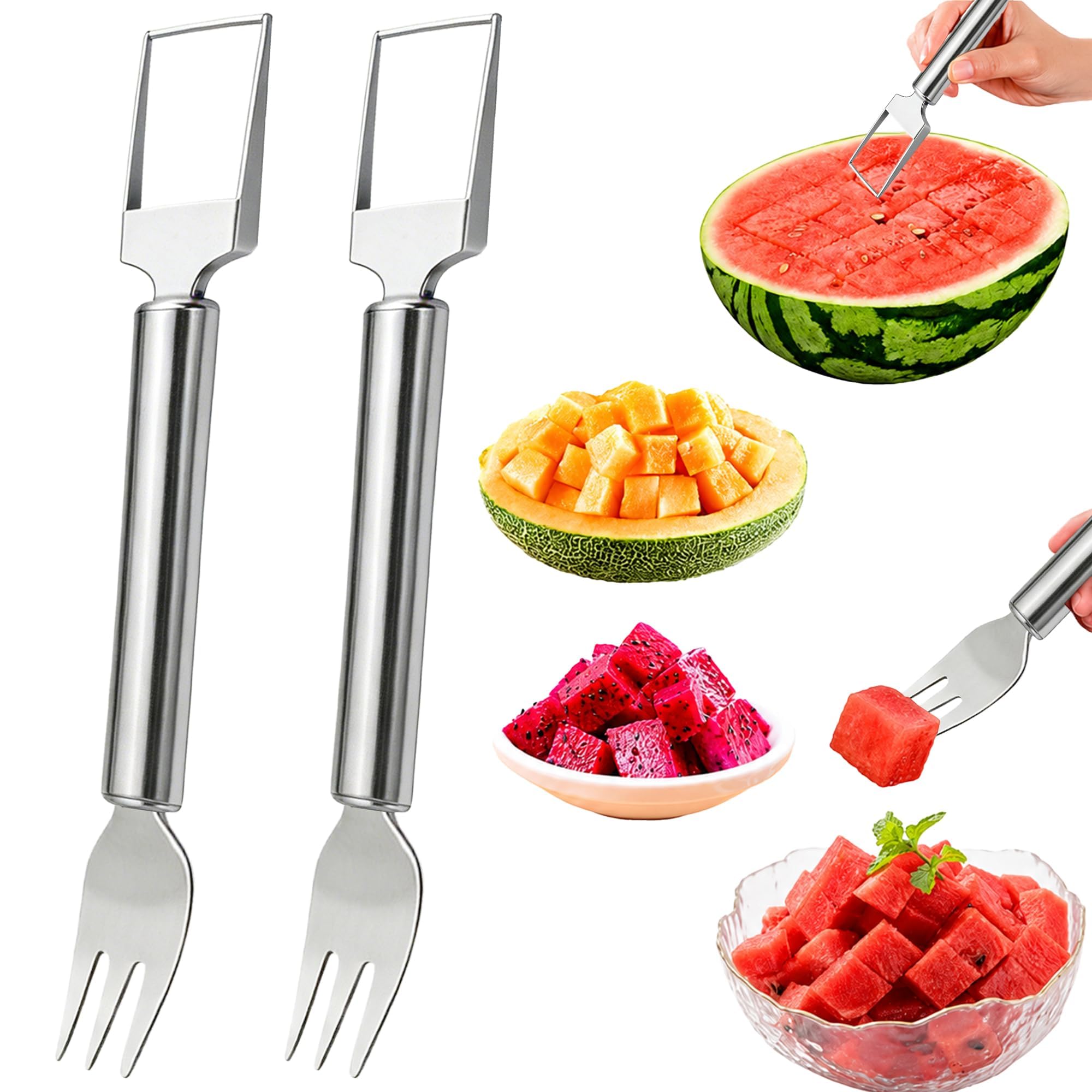 Watermelon Cutter, 2-in-1 Stainless Steel Fruit Cutter, Dual Head Watermelon Fork Slicer Tool, Summer Fruit Cutting Kitchen Gadget for Home(1PACK) — Amazon image 9