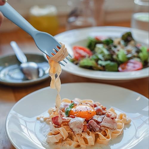 Miniatura 5 de Juego de 12 utensilios de plástico para niños pequeños, 6 tenedores y 6 cucharas para niños, sin BPA, aptos para lavavajillas, cubiertos de colores