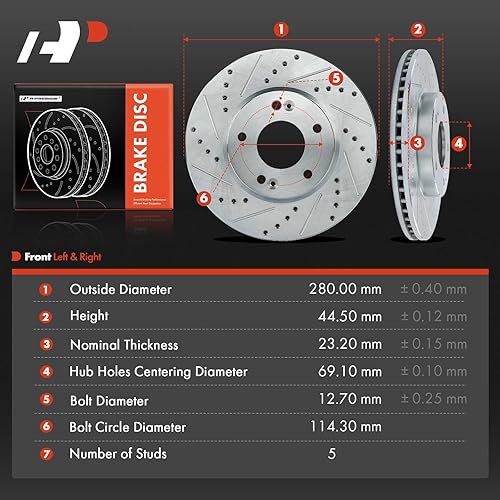 Miniatura 5 de A-Premium Rotores de freno de disco perforados y ranurados delanteros de 11.02 pulgadas (11.024 in) compatibles con modelos seleccionados de Kia y