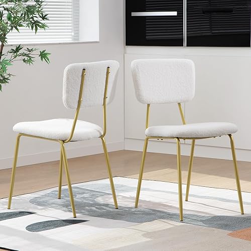 Bacyion Juego de 2 sillas de comedor modernas Boucle con patas de metal dorado, sillas decorativas sin brazos para cocina, comedor, sala de estar,