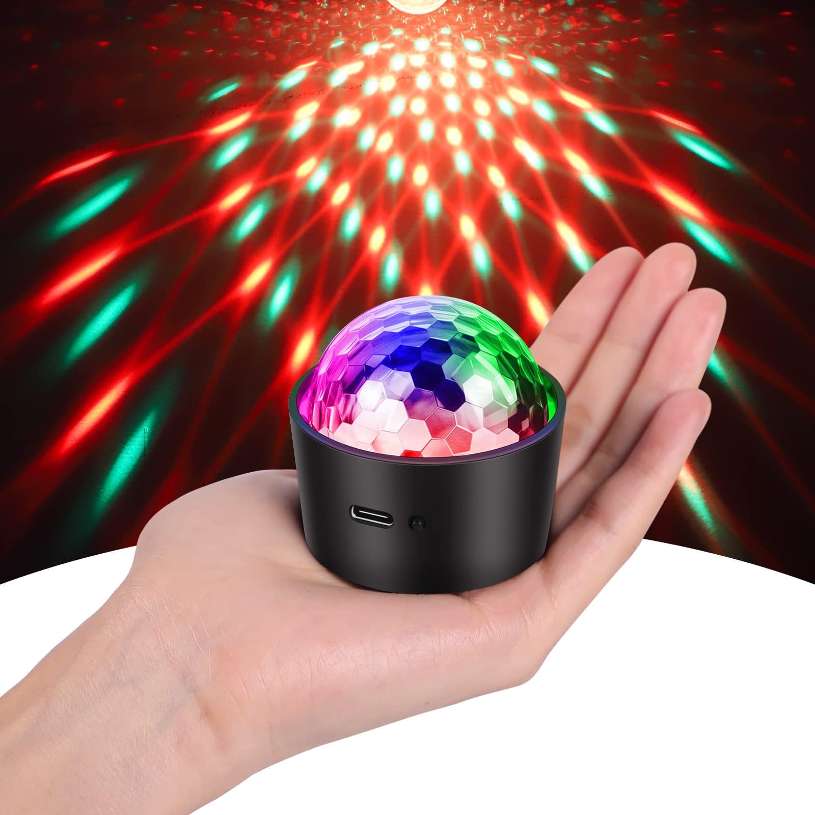 Boule Disco, 2 Pack Mini Lampe de Scène Jeux de Lumière, 7 RGB à Commande Sonore Lumière de fête Projecteur LED Commande Vocale, Lumière Disco pour Fête, Noël, Bar, Club, DJ
