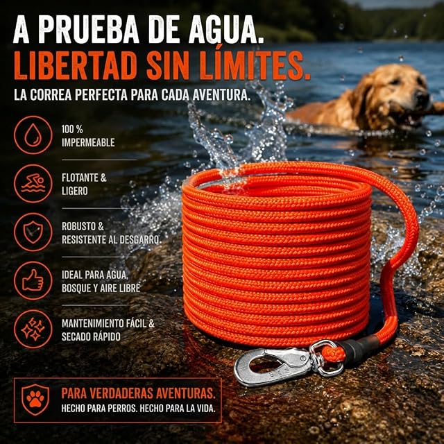 Foto 4 de 8 de Correa de remolque para perro flotante, sin correa de mano, 5 m, color naranja brillante