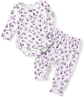 DISAUR Baby Girl 2 Piece Outfit Long Sleeve Henley Bodysuit and Pants Set | For baby girls ages 0-24 months, this matching set creates a coordinated look for daily wear, outings, and family photos.
