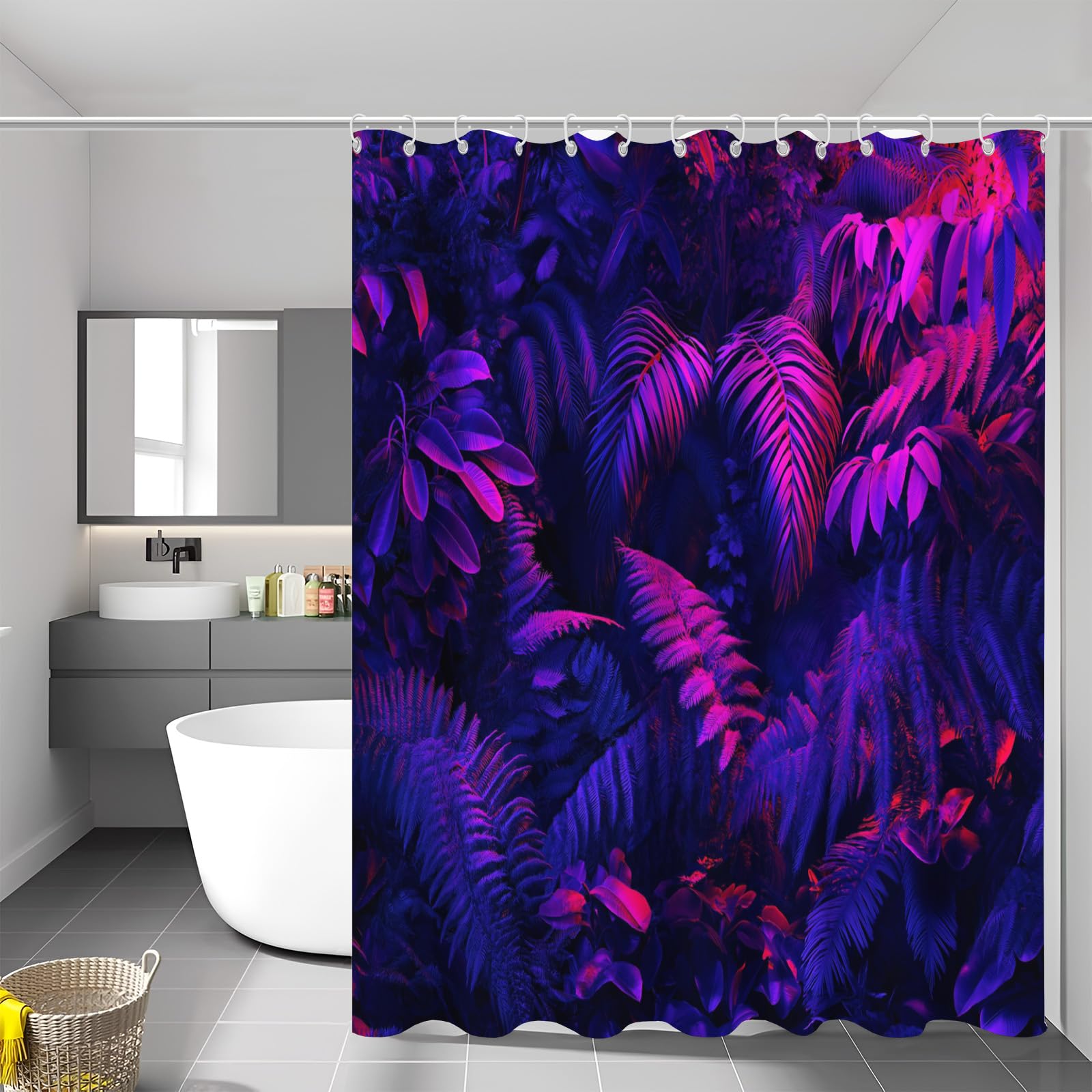 Rideau de douche jungle impression numérique avec crochets 180x180