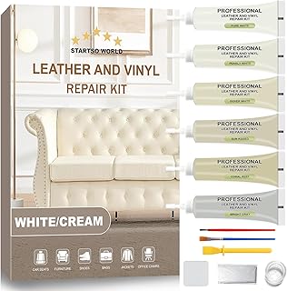 STARTSO WORLD Cream Leather Repair Kit for Furniture, Leather & Vinyl Repair kit for Car Interior, Couches, Car Seat, Jacket, Sofa, Boat or and Purse, Restores Faux, Artificial, Genuine Pleather