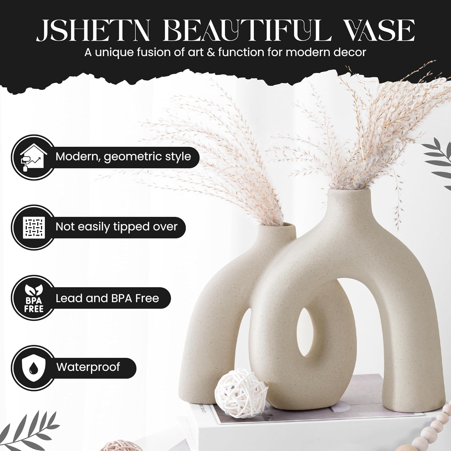 Ceramic Hug Vase (Creamy White) Modern Donut Style Hugging Vases for Flowers Minimalist Decor – Hollow Ceramic Waterproof Home Decor Vases for Living Room, Bed Room, Book Shelf, Entryway, Table - Image 6