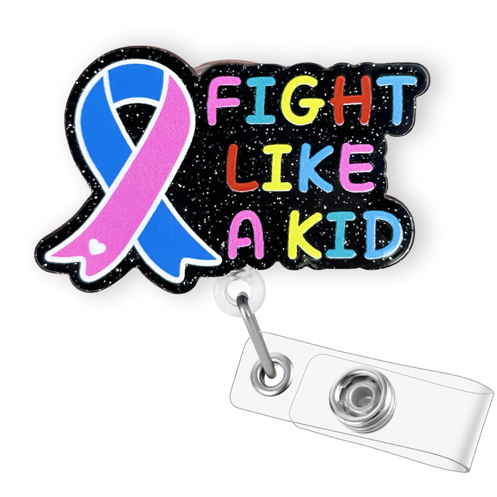 Fight Like a Kid Cancer Awareness Badge Reel Reel, zwijany kołowrotek pielęgniarki onkologicznej, klips na wstążkę z rakiem, prezenty dla pielęgniarki chemioterapeutycznej, odznaka raka piersi, uchwyt