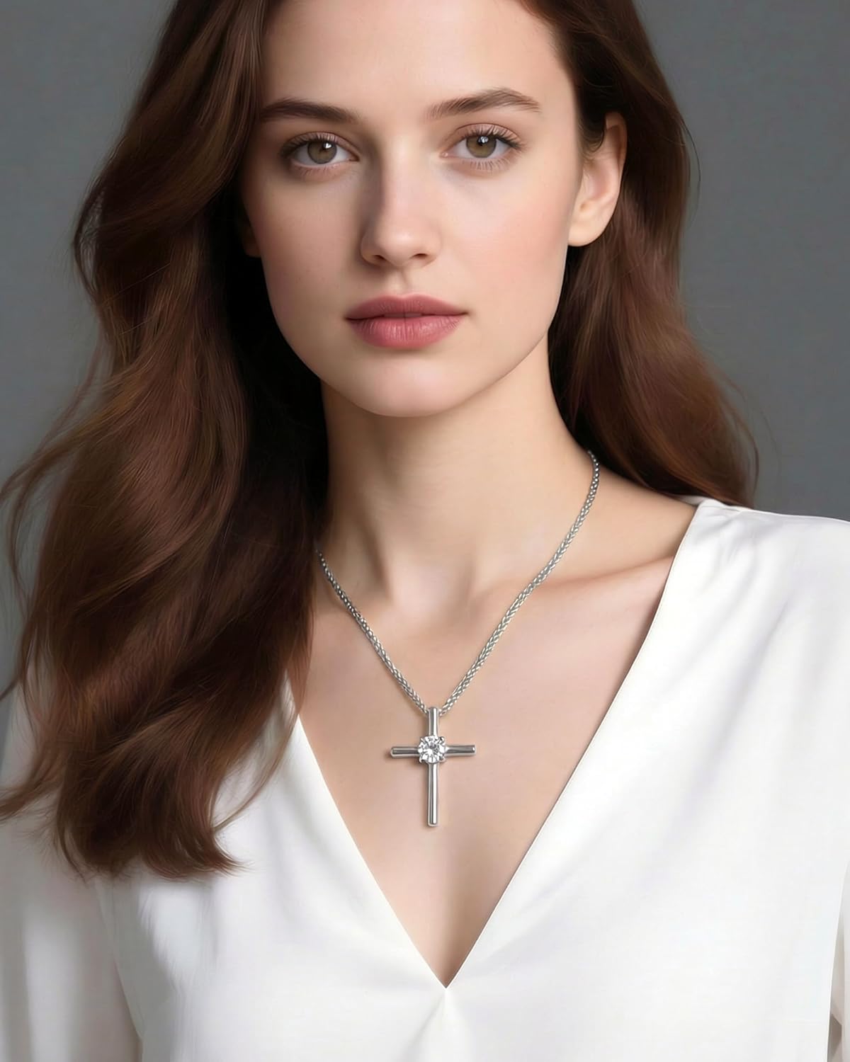 Cross Necklace for Women, 1 Carat Moissanite Cross Pendant, 925 Sterling Silver Plated Cross Faith Pendant Necklaces Religious Anniversary Birthday Christmas Jewelry Gifts for Women Her Wife - Image 2