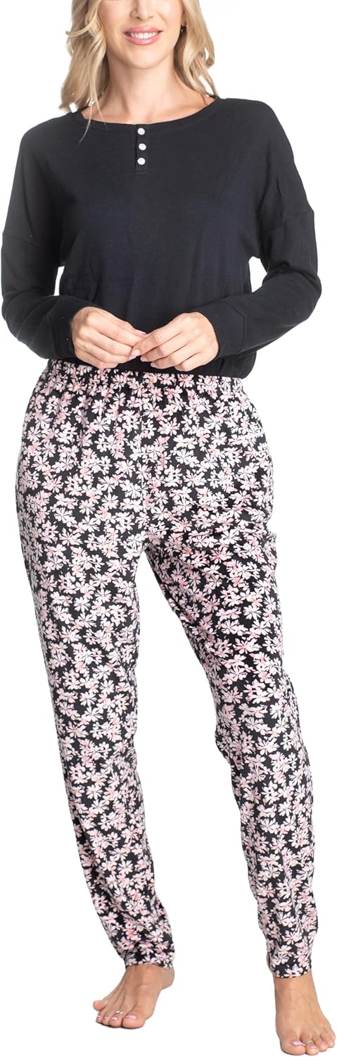 Hanes Midnights Long Sleeve Top and Pajama Loungewear Set, Multiple Colors, Multiple Sizes
