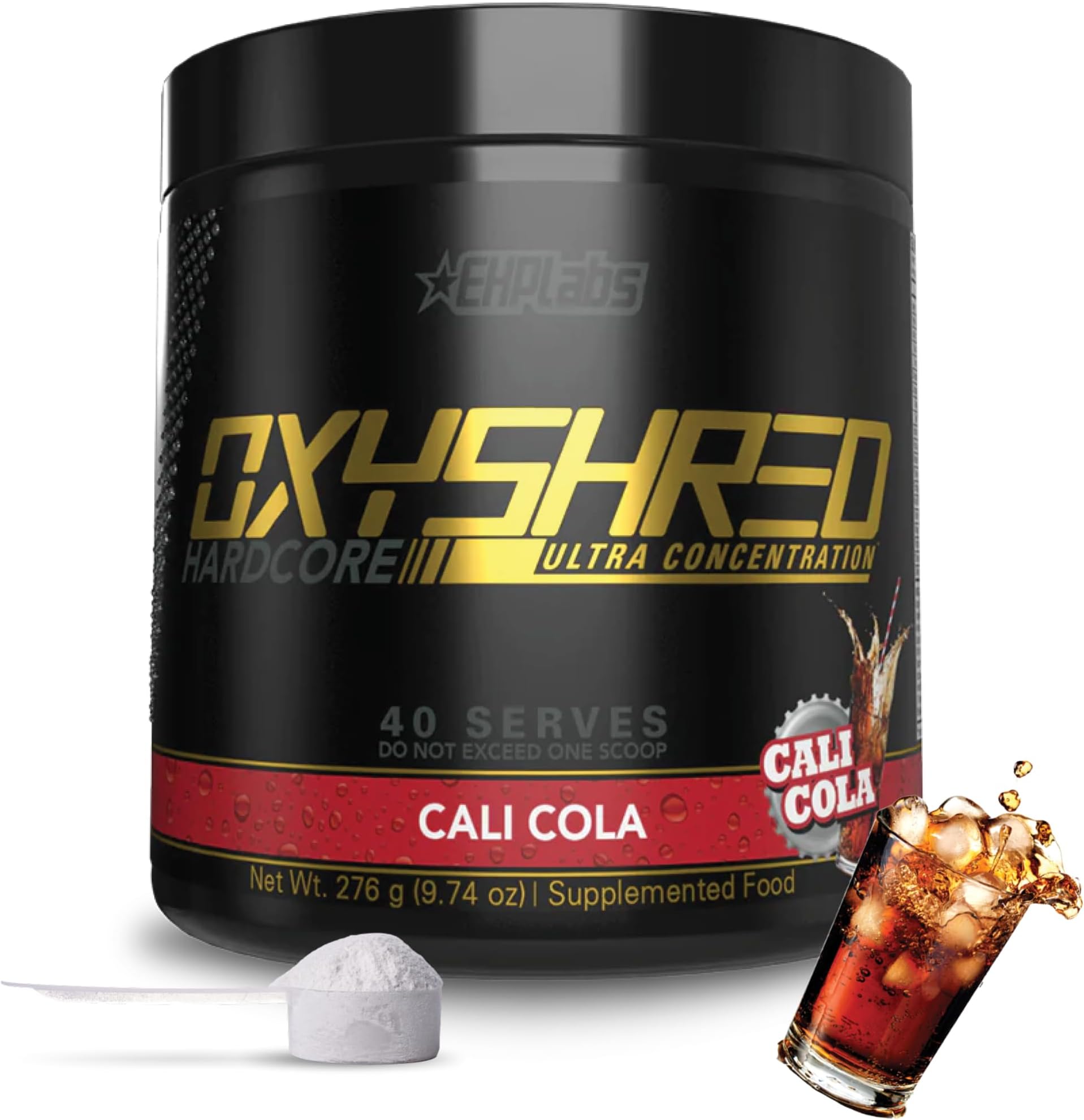OxyShred HARDCORE Thermogenic Fat Burner | Weight Loss Supplement | Energy Booster | Pre Workout | Metabolism Booster | Water cut | Added L-Carnitine & CLA 40 Servings (Cali Cola)