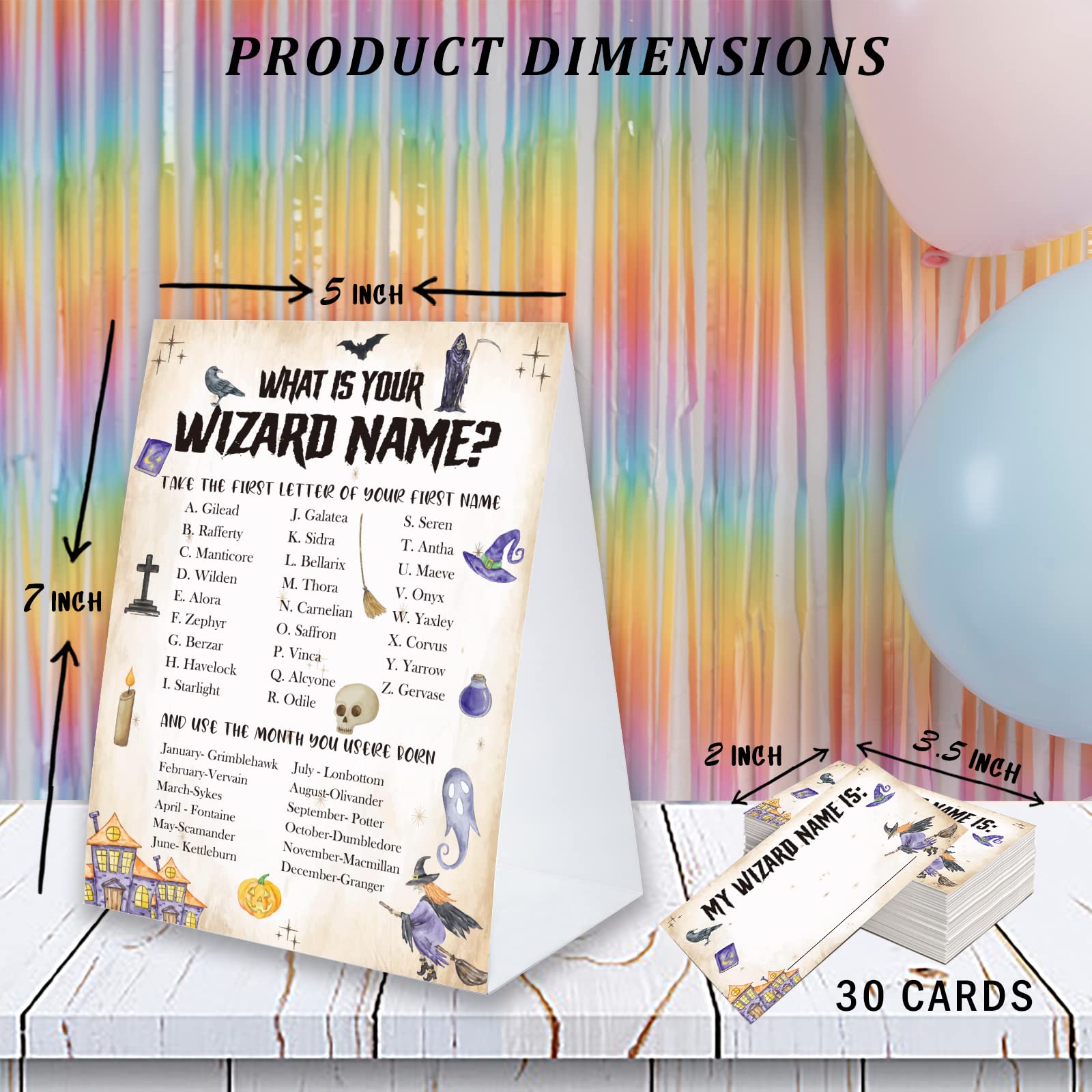 What's Your Wizard Name Game Sign with Name Tag Stickers for Baby Shower, Baby Shower Decorations, Birthday Party Game, Baby Shower Games Fun for Adults & Kids Family Class Office Activity PTWYN19