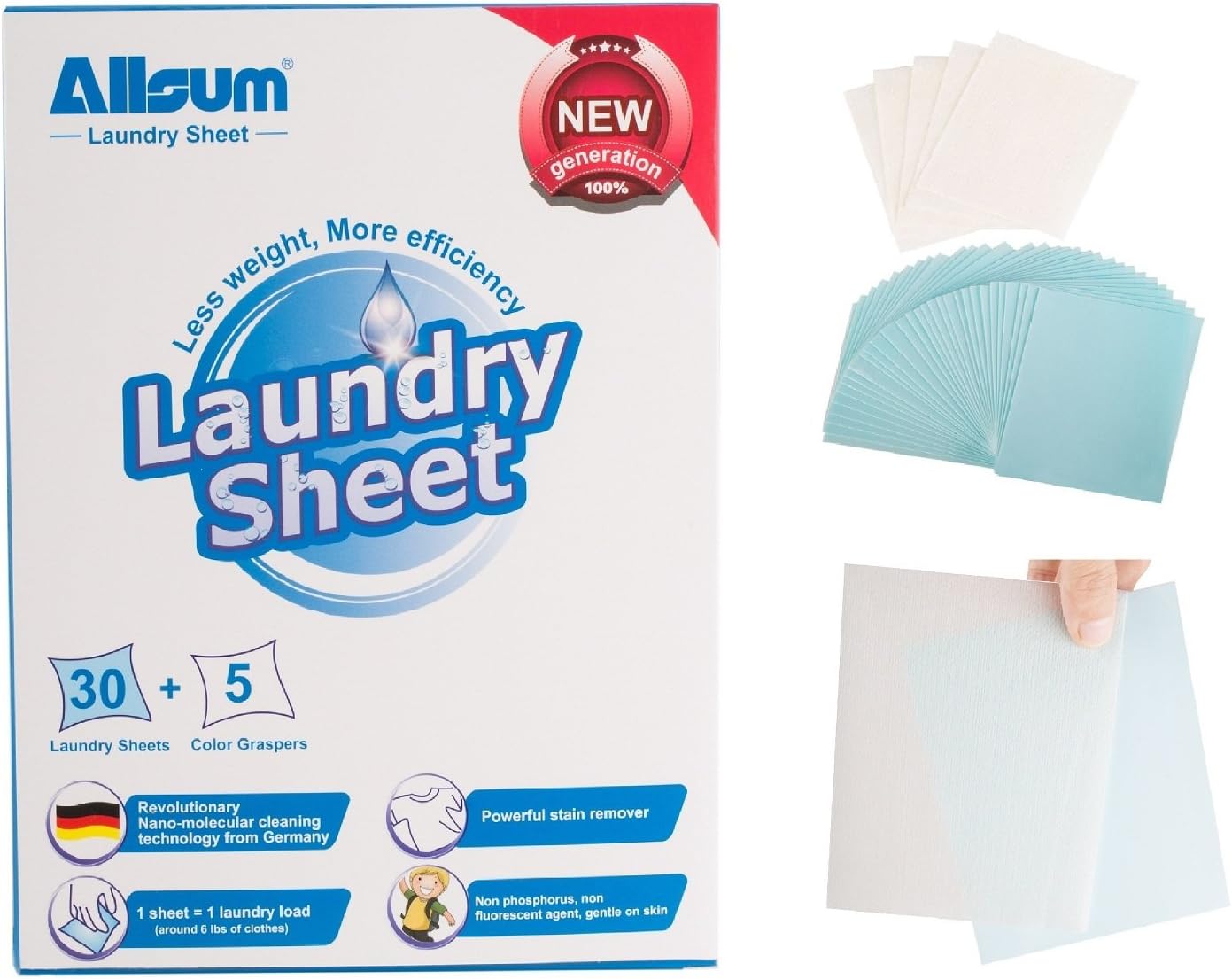 Allsum 30-Piece Laundry Sheets with 5 Color Graspers