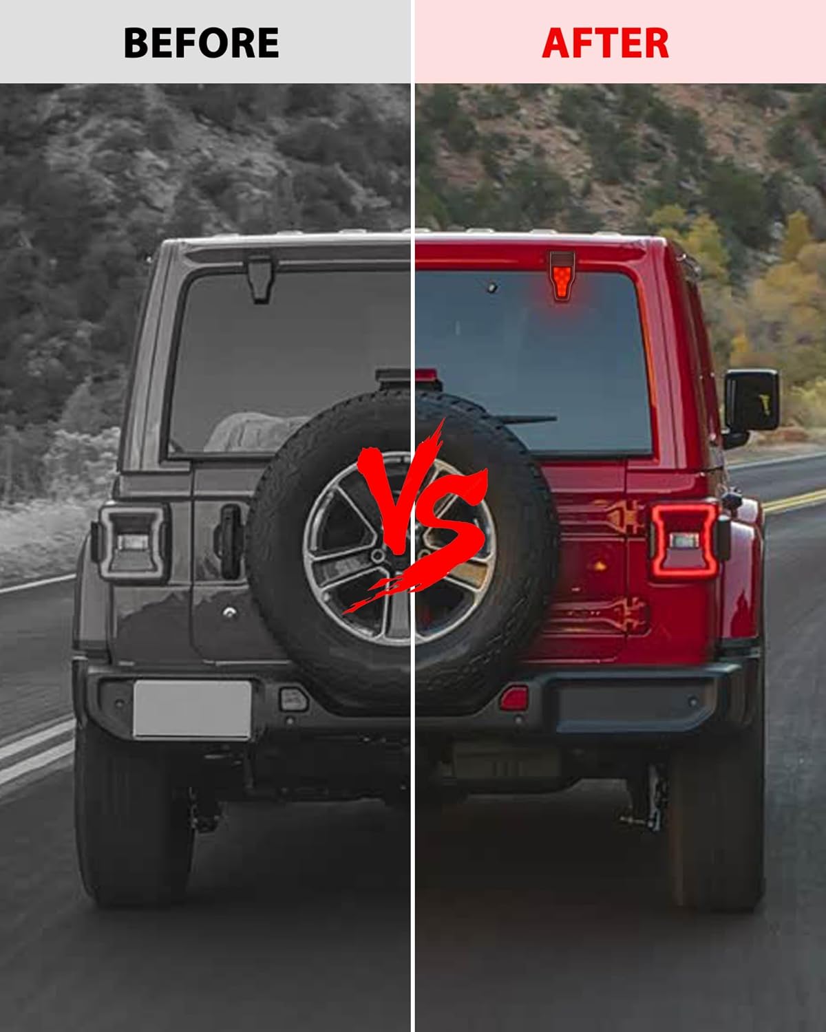 LED Rear Window Lights for Jeep Wrangler JL 2018-2021, Rear Glass Hinge-Mounted Light 4-In-1 Running/Brake/Turn/Reverse Lamp for Jeep Wrangler JL 2018 2019 2020 2021 Accessories, 2PCS