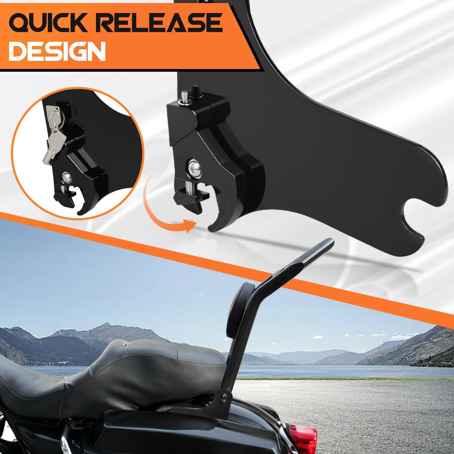 AUFER Motorcyle Rear Passenger Backrest Sissy Bar With Locked Rotary Latches Clips Compatible With For Harley Touring Road King Electra Glide Street Glide Road Glide 1997-2008 Sissy Bar Backrest