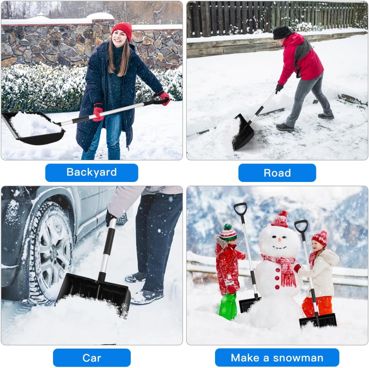 Yardwe Extended Aluminum Snow Shovel with Ergonomic D-Handle Portable Foldable Ice and Snow Remover Tool for Driveway Car Garden Camping and Road Use