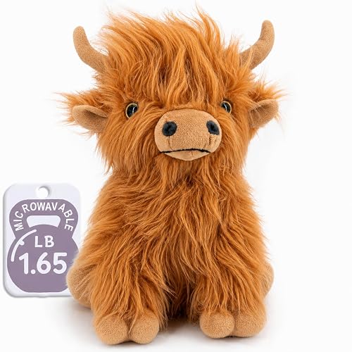 Marysun Microwavable Highland Cow Stuffed Animal Toy - Brown Stuffed Animal Gift for Girls and Kids, 9.8in, 1.65lb - Brown - Brown Cow Microwavable