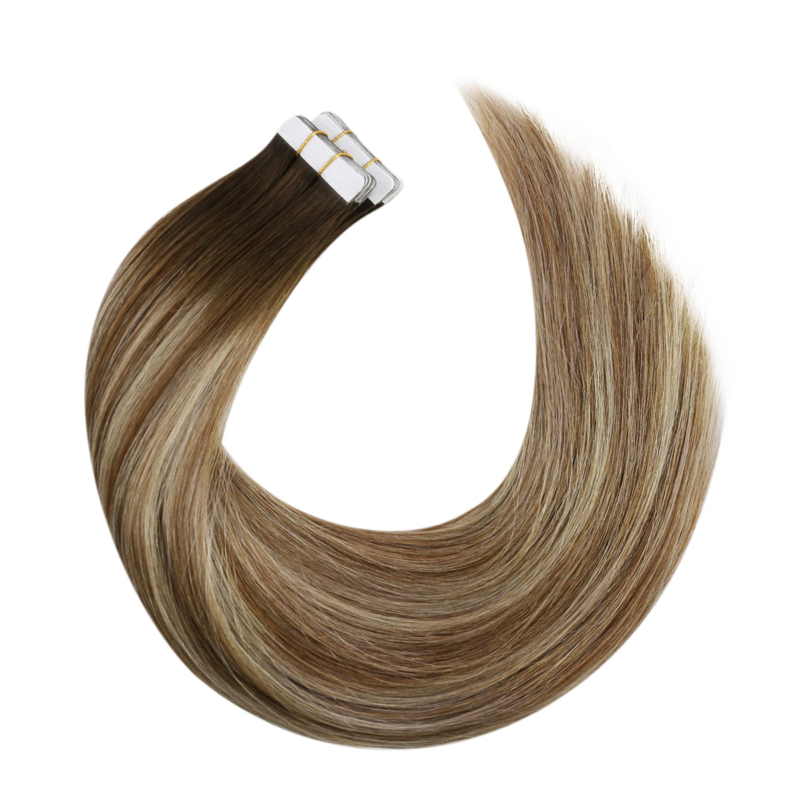 Moresoo Dopinki do przedłużania włosów metodą tape in, prawdziwe włosy, blond, ciemny brąz do jasnobrązowego z bladym blondem, ombre, niewidoczne, blond, 20 sztuk/50 g, 55 cm #4/6/613