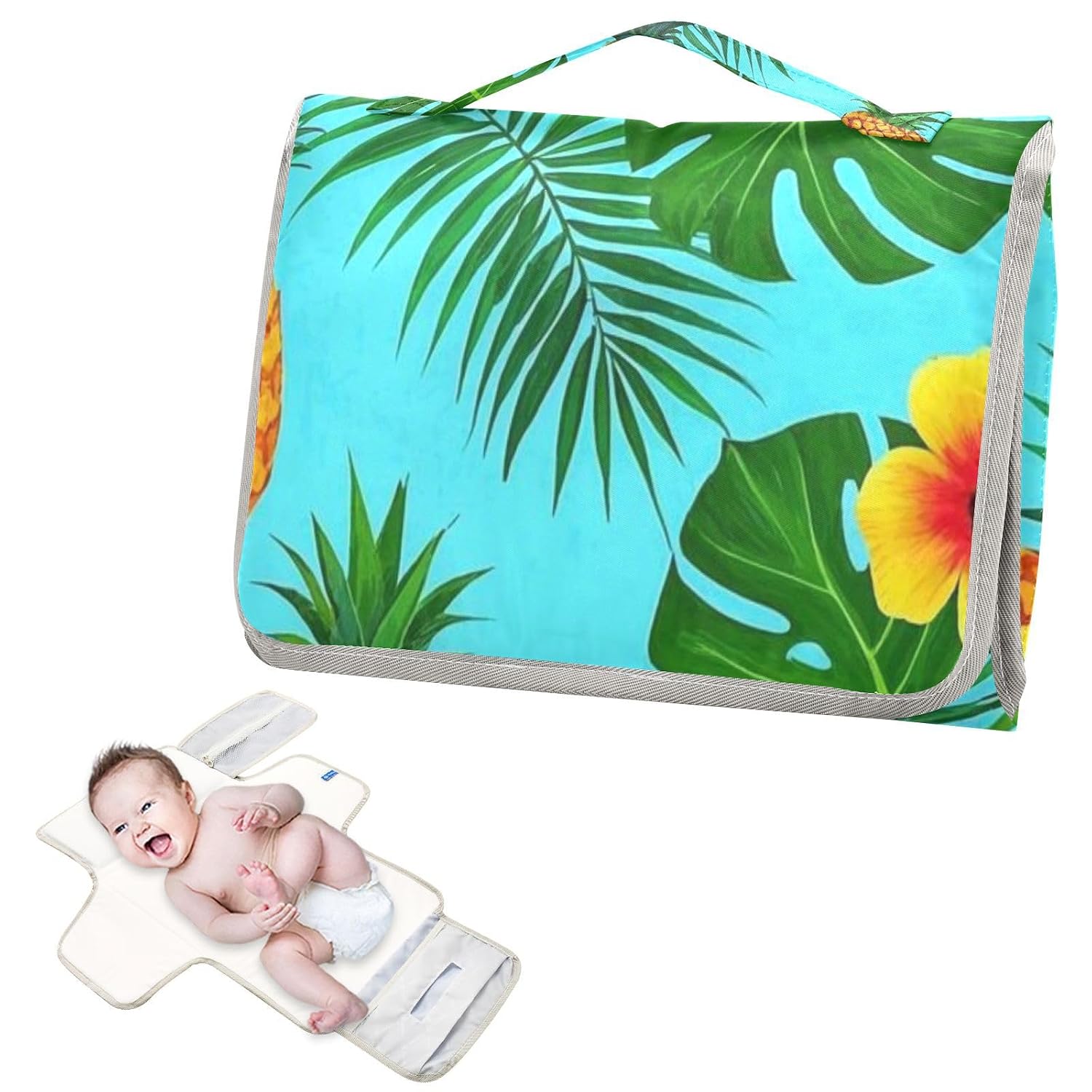 Summer Pineapple Palm Flower Blue Reusable Changing pad Portable with Tissue Pocket Baby Diaper Changing pad for Newborns Girl & Boy cambiadores de pa?ales para Bebes