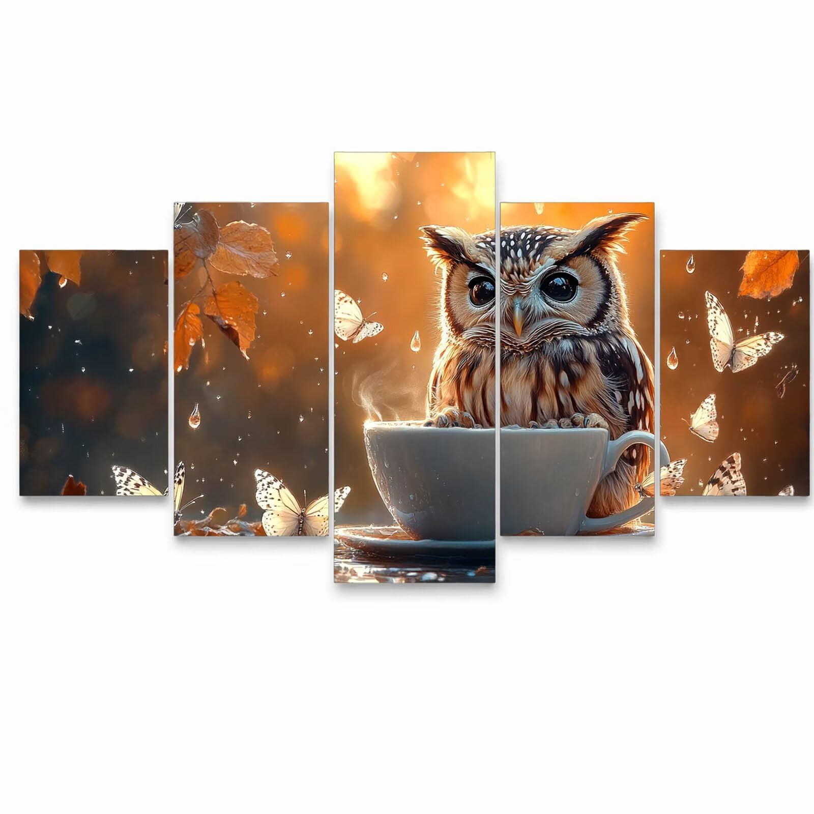 5 Pack Leuchtend Malen Nach Zahlen Erwachsene Eule Drei Größen YCBZ-4916 | DIY Set Erwachsene mit Pinselset Acrylfarben Set Fünf Leinwand zum Bemalen Schmetterling Deko Wohnzimmer Geschenke für Frauen