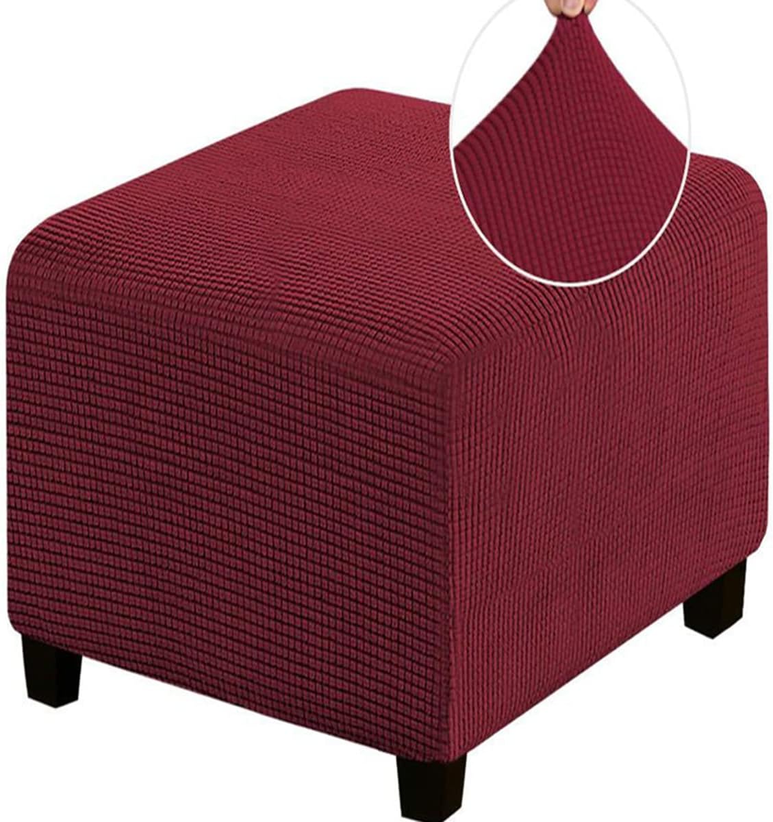Square Ottoman Cover Small/Medium/Large Stretch Footstool Cover Ottoman Cover Slipcover for Wingback Chair Stool Protector Cover/Sofa Leather Storage Footstool,Dark red,1Large