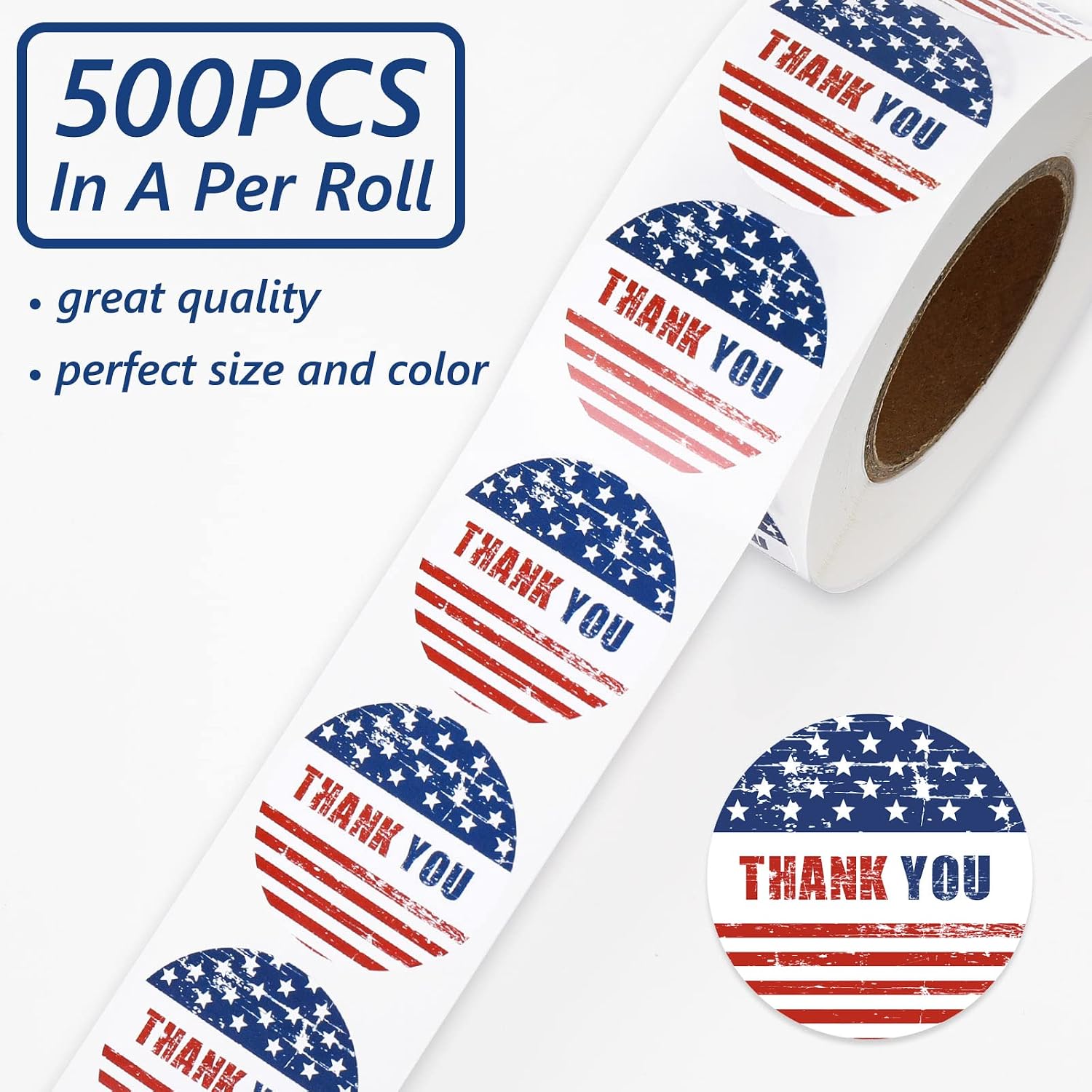 Whaline 500Pcs Patriotic Thank You Stickers Vintage American Flag Label Decals for 250th Anniversary 4th of July Independence Day Party Favors Card Making Scrapbook Decorations