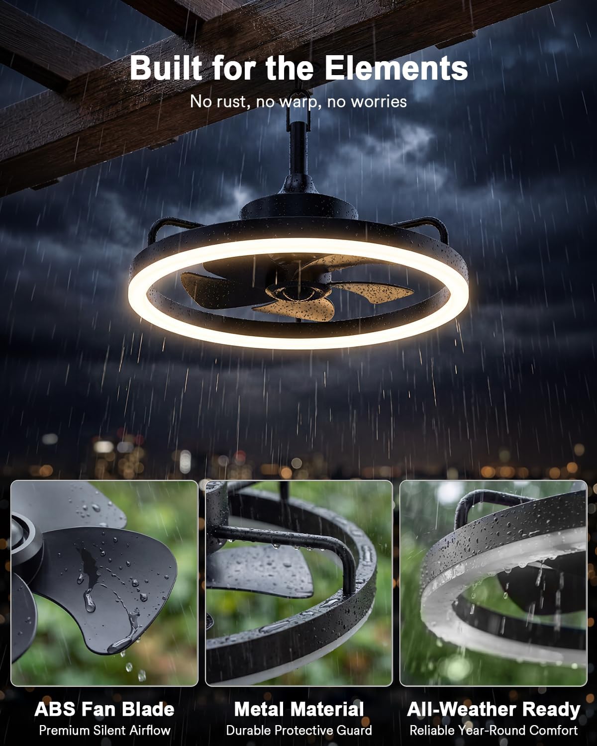 Lumary 20'' Smart Outdoor Ceiling Fans with Lights, Wi-Fi Bluetooth Direct Connect RGBCW Gazebo Fans, 40+ Scenes Mode, Work with Alexa & Google, Plug in Hanging Caged Ceiling Fan with Remote