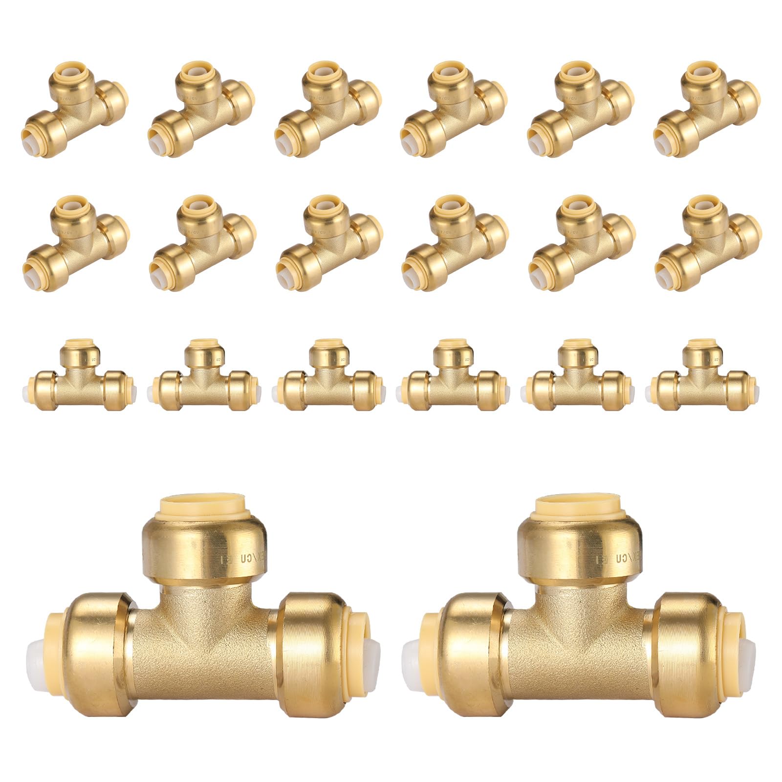 TLDONCXH 20 PCS Foskan 1/2" x1/2" X1/2" Push Fit Tee,LF-Brass Fittings, Push to Connect PEX, Copper, C, PE-RT Pipes, with Disconnect Clip for Plumbing Repairs