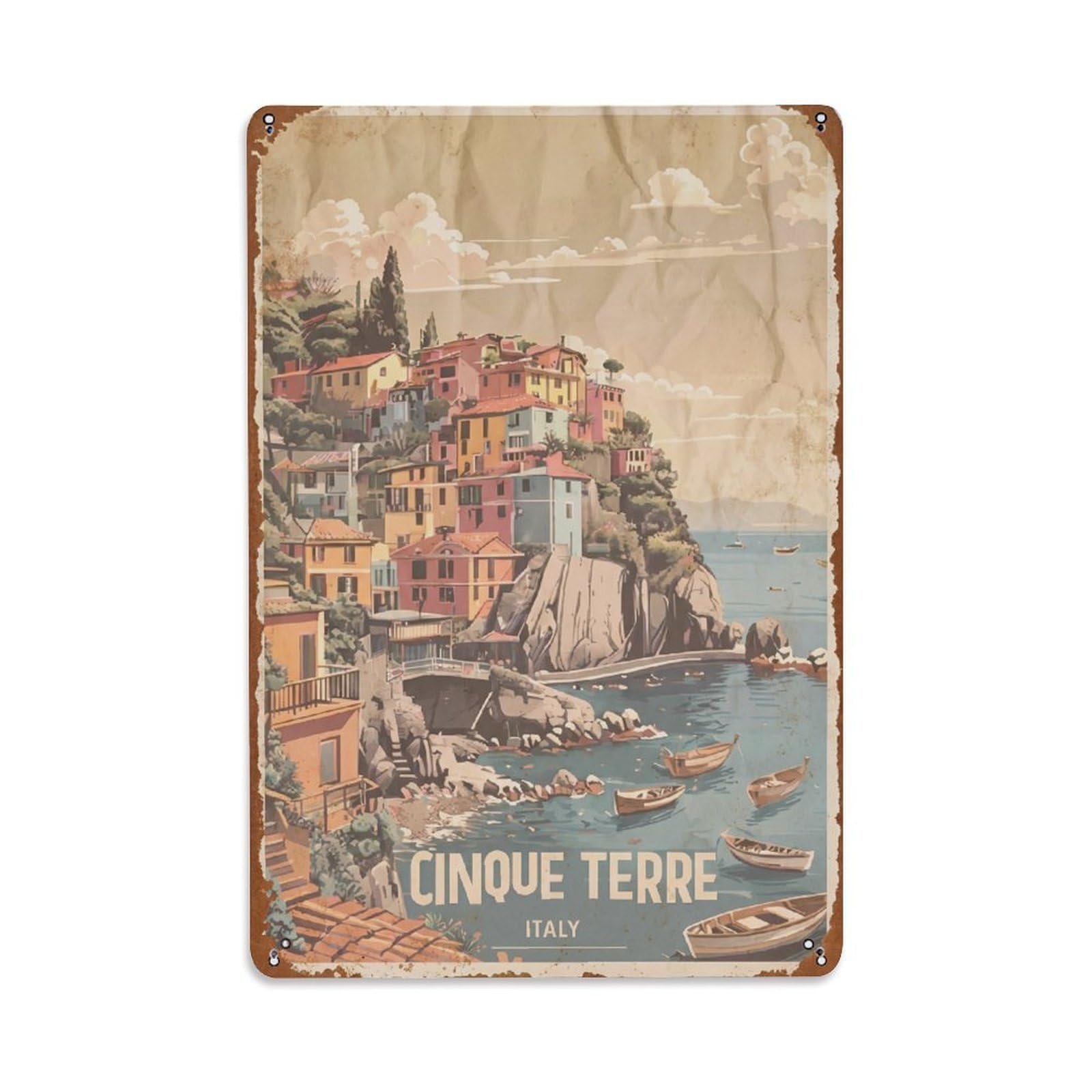 Yrnq 08X12inch Vintage Style Vintage Travel Cinque Terre Italy Track Metal Tin Sign