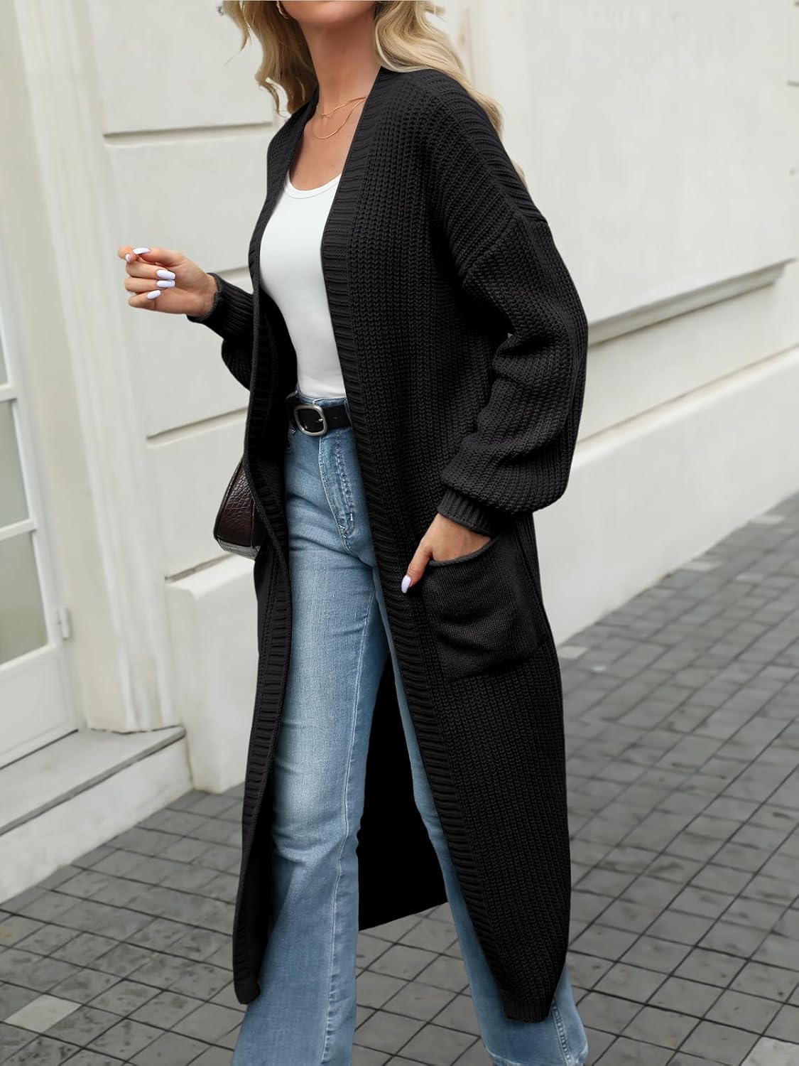 LILLUSORY Women's Oversized Long Cardigan Open Front Duster Sweater Coatigan with Pockets - Image 4