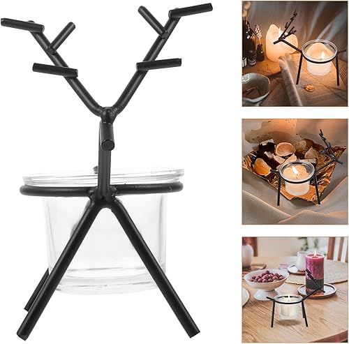 Miniatura 8 de EXCEART Juego de 2 candelabros de ciervo de hierro negro y vidrio para decoración del hogar, boda, Navidad, centro de mesa, pilar votivo, portavelas