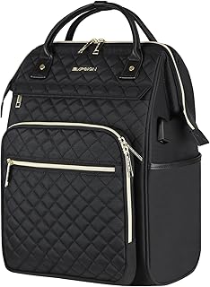EMPSIGN 17 Inch Laptop Backpack for Women, Work Business Travel Computer College Bags, Large Capacity Water-repellent Quilted Casual Daypack with USB Port,Â Black