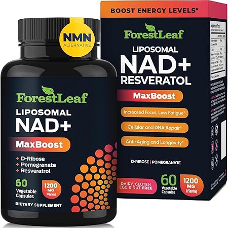 ForestLeaf NAD Resveratrol Capsules, Liposomal NAD Supplement for Women and Men with D-Ribose and Pomegranate, NAD+ for Energy, Focus and Anti-Aging Support, NMN Supplement Alternative (60 Caps)