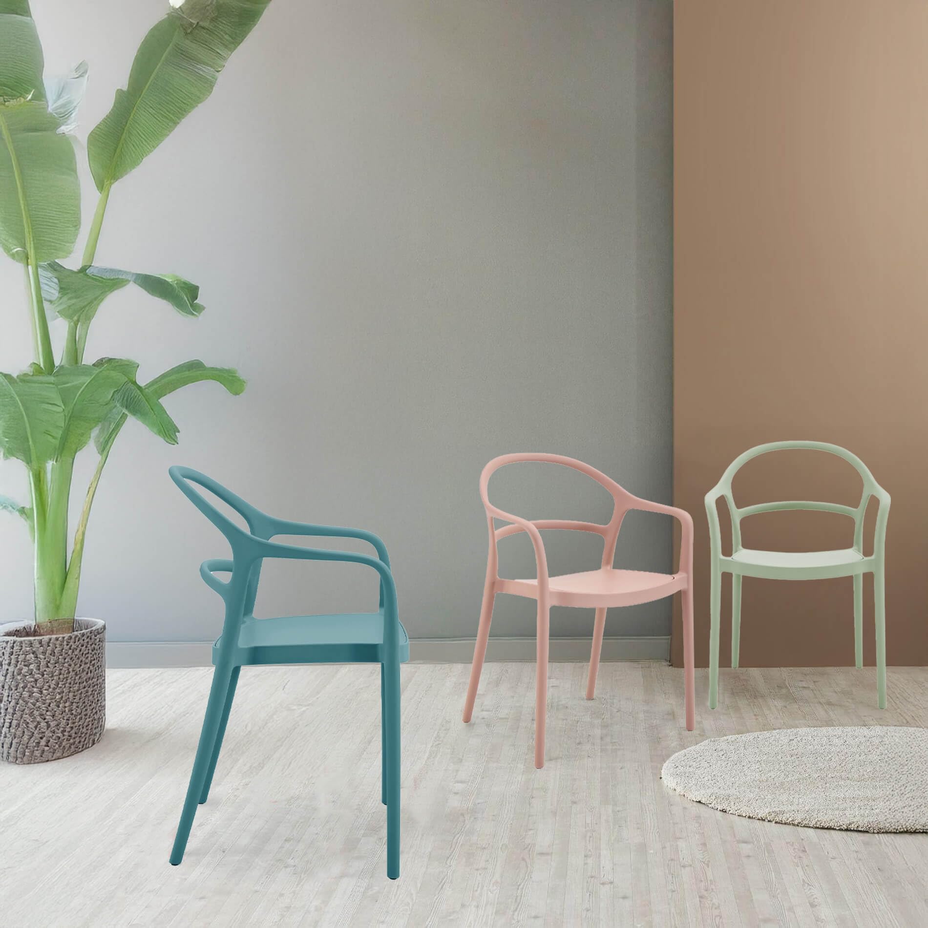 Rebecca Mobili Sedia Impilabile, Sedia da Giardino, Verde Chiaro, Polipropilene, Salvaspazio, Design Moderno, per Casa Esterno - Misure HxLxP: 81 x 57 x 51,5 cm - Art. RE7193V2