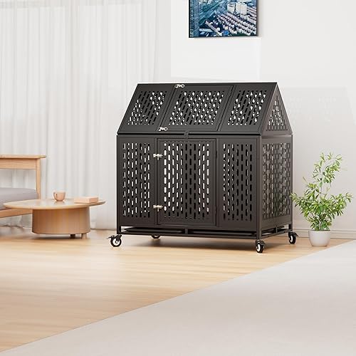 Miniatura 2 de Jaula de acero indestructible de 44 pulgadas para perros, a prueba de escape, para interiores, doble puerta, a prueba de mordidas, alta ansiedad con