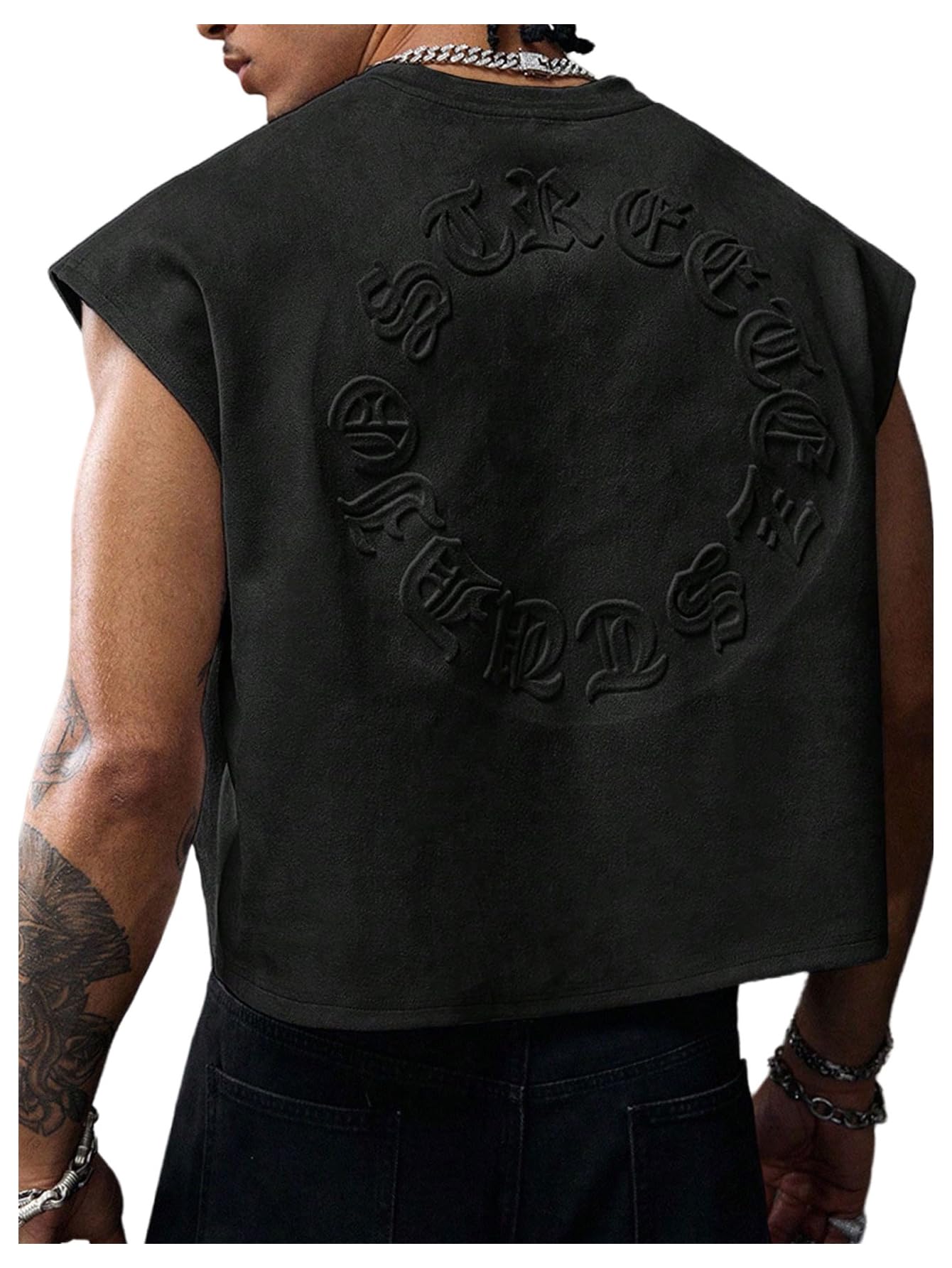 GORGLITTER Men's Sleeveless Cropped Shirt Crewneck Boxy Crop Top Streetwear