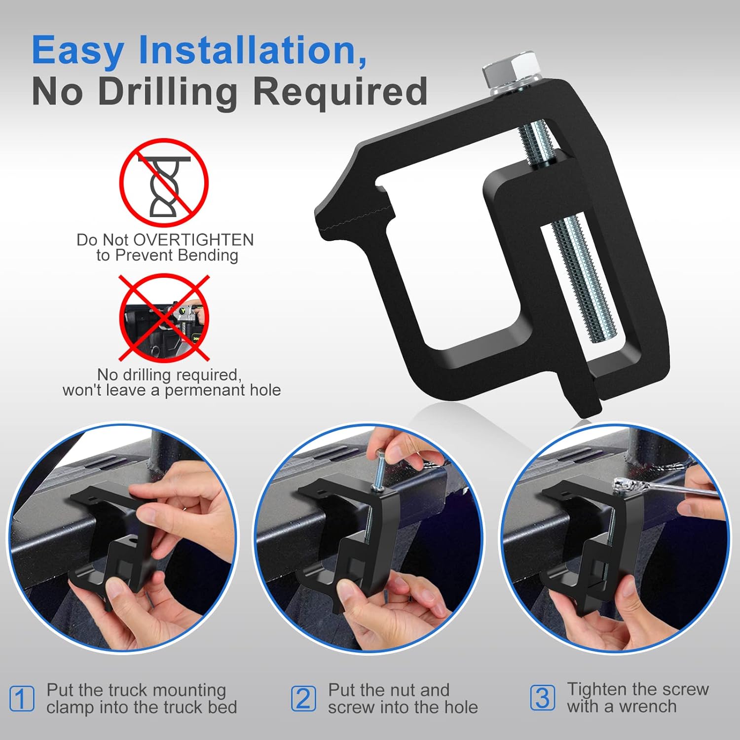 moveland Camper Shell Clamps - Heavy Duty Truck Cap Clamps - No Drilling Required Truck Topper Clamps for Chevy Silverado Sierra/Dodge Dakota Ram 1500 2500 3500, F150 F250, Titan, Tundra (6 Pack)
