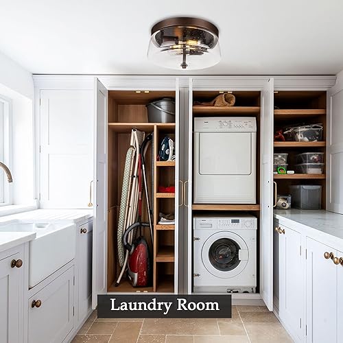 Miniatura 8 de ROS62A ORB - Lámpara de techo de montaje empotrado, 12 pulgadas, 2 luces, moderna, rústica, cerca del techo, con vidrio sembrado, para dormitorio,