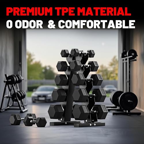 Miniatura 5 de papababe Dumbbell Set Rubber Encased Hex Dumbbell Free Weights Dumbbells Set Home Weight Set with Rack A.SET:150LB+RACK, A.SET:300LB, B.2X5LB,