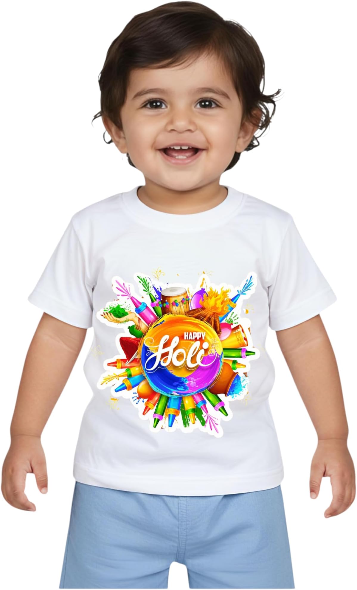 Happy Holi Printed Tshirt for Kids, Holi Dress for Baby Boys and Girls