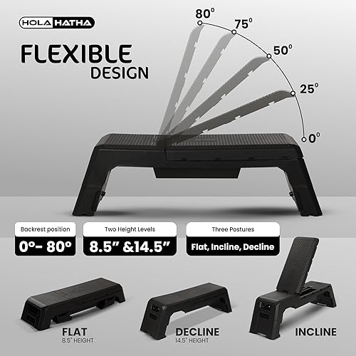 Miniatura 3 de HolaHatha Plataforma Compacta y Portátil para Paso Aeróbico, Equipo de Ejercicio y Fitness, Step Cardio con Altura Ajustable para Gimnasio en Casa