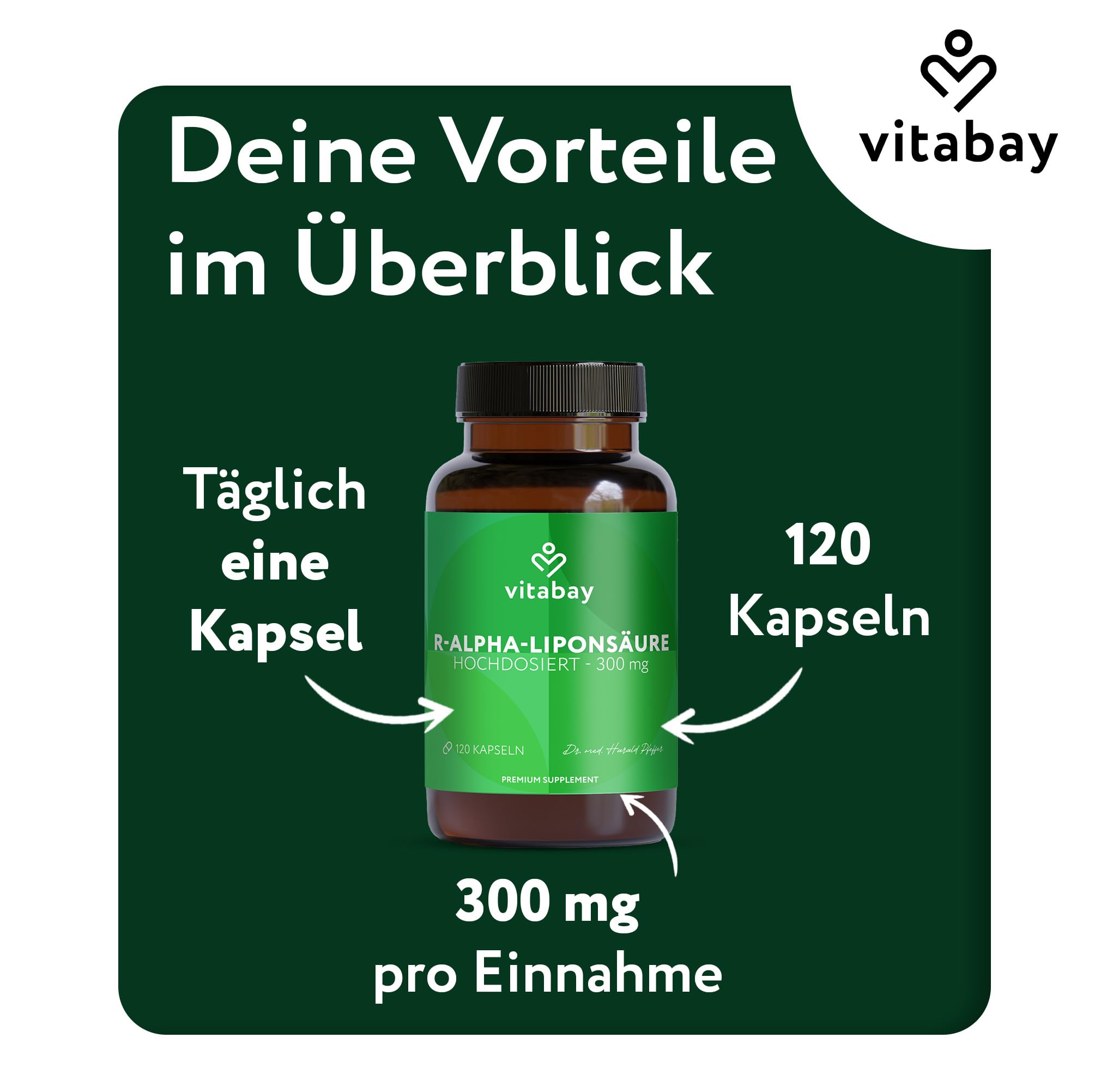 Vitabay R-Alpha Liponsäure 300 mg – 120 Kapseln hochdosiert & vegan – Alpha Lipoic Acid – Laborgeprüft in Deutschland – Vorrat für 4 Monate
