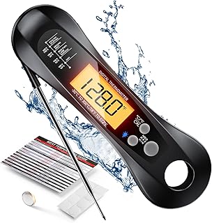 Meat Thermometer Digital, Meat Thermometer for Grilling and Cooking, Waterproof Instant Read Food Thermometer with Accurate Readings, Large LED Backlit Display and Foldable Probe for Kitchen & BBQ