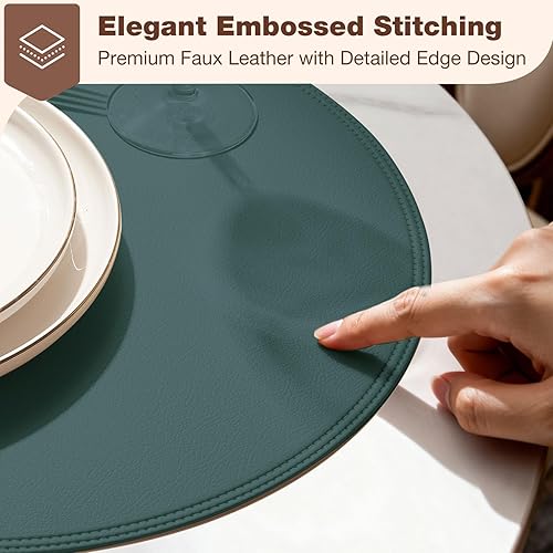 Miniatura 2 de Juego de 6 manteles individuales redondos de vinil azul, impermeables, lavables, de piel sintética, resistentes al calor, para mesa, aptos para Azul