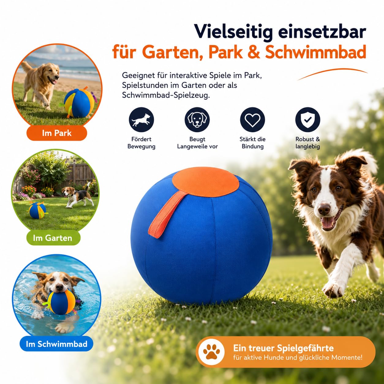 DZ'HUE Lentiva Norden Treibball– Aufblasbarer Herding Ball für mittlere & große Rassen, Kau- und kratzfester Hüteball mit Handschlaufe, Riesen Hundeball für Outdoor Training (Farbmuster,M-55cm)