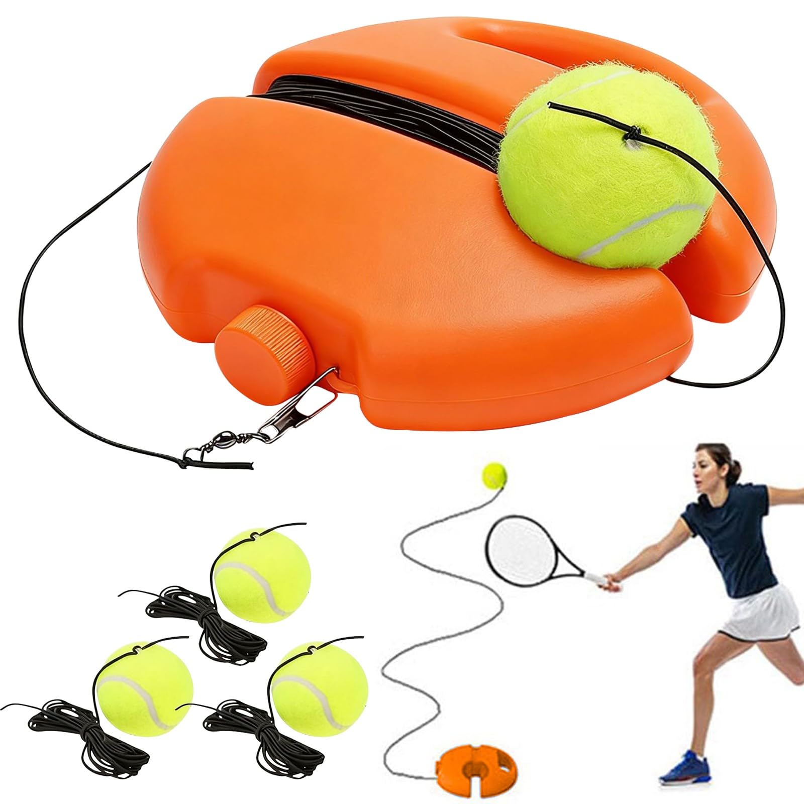 Tennis Trainer Set with Rebound Balls, Tennis Training Equipment with Rope and Balls, Portable Tenniss Practice Equipment for Children, Players, And Beginners (Orange with Three Balls)