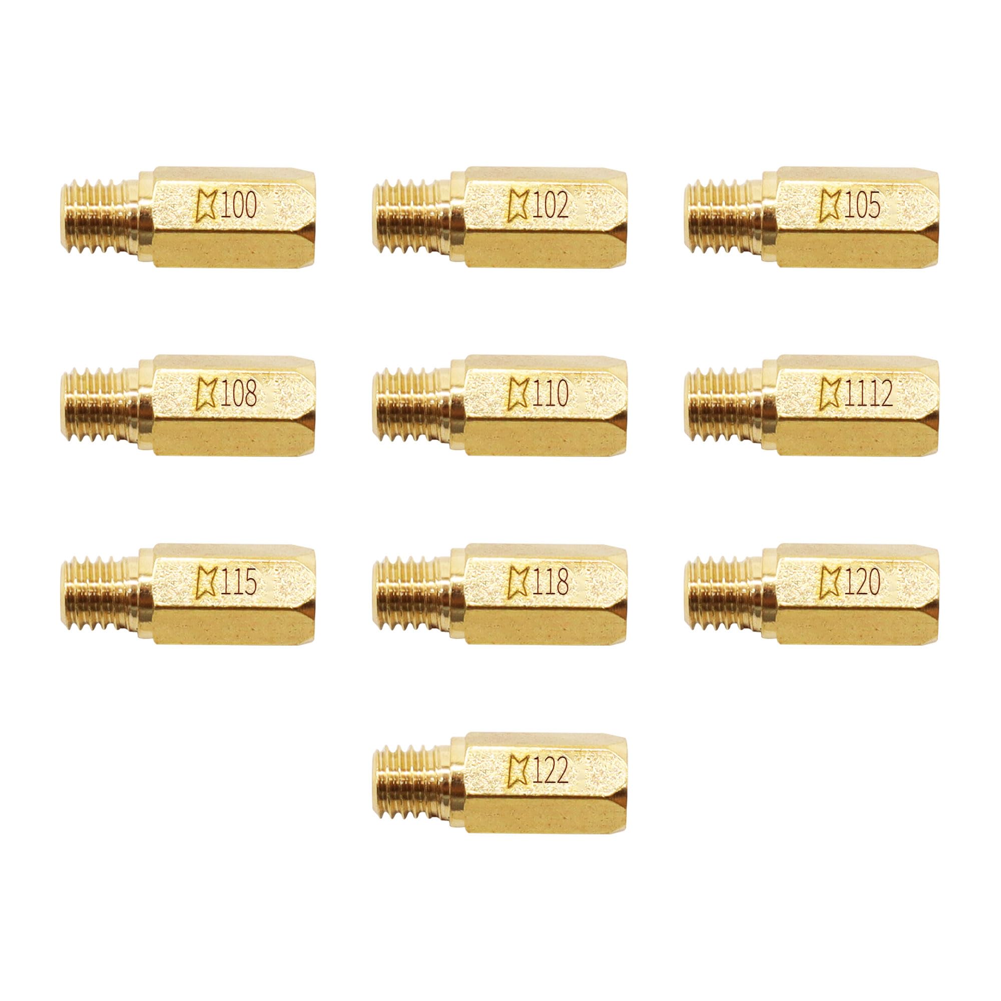 HISports Vergaser-Düsen, 10 Stück Hauptdüsensatz Düsen 100-122 Motorrad Vergaser Wichtigsten Jet Düse Kit (100/102/105/108/110/112/115/118/120/122) Kompatibel mit PWK Motoforce, OKO, YSN, KOSO