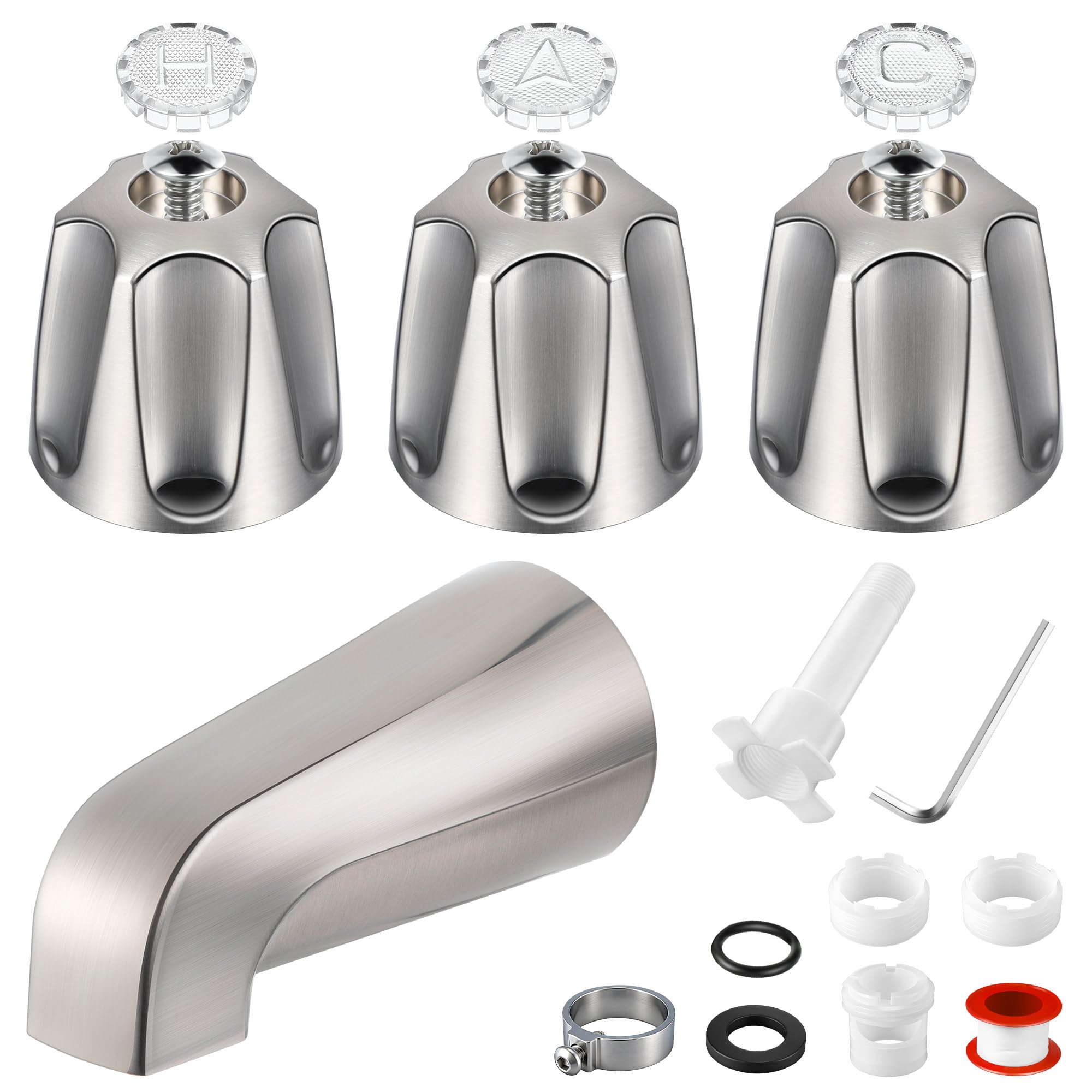 Photo 1 of ***MISSING PIECES SELLING AS PARTS ONLY*** Enhon 3 Handle Shower Faucet Set Compatible with Pfister Verve Bath Tub Tool, Shower Knob and Bathtub Faucet Fits 1/2'', 3/4'' IPS Connection With 4 in 1 Spout Adapter Assembly Tool(Brushed Nickel)