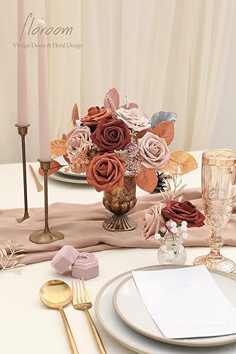 Miniatura 2 de Floroom Flores artificiales, 25 piezas de rosas falsas de espuma de color terracota de aspecto real con tallos para ramos de boda, despedidas de