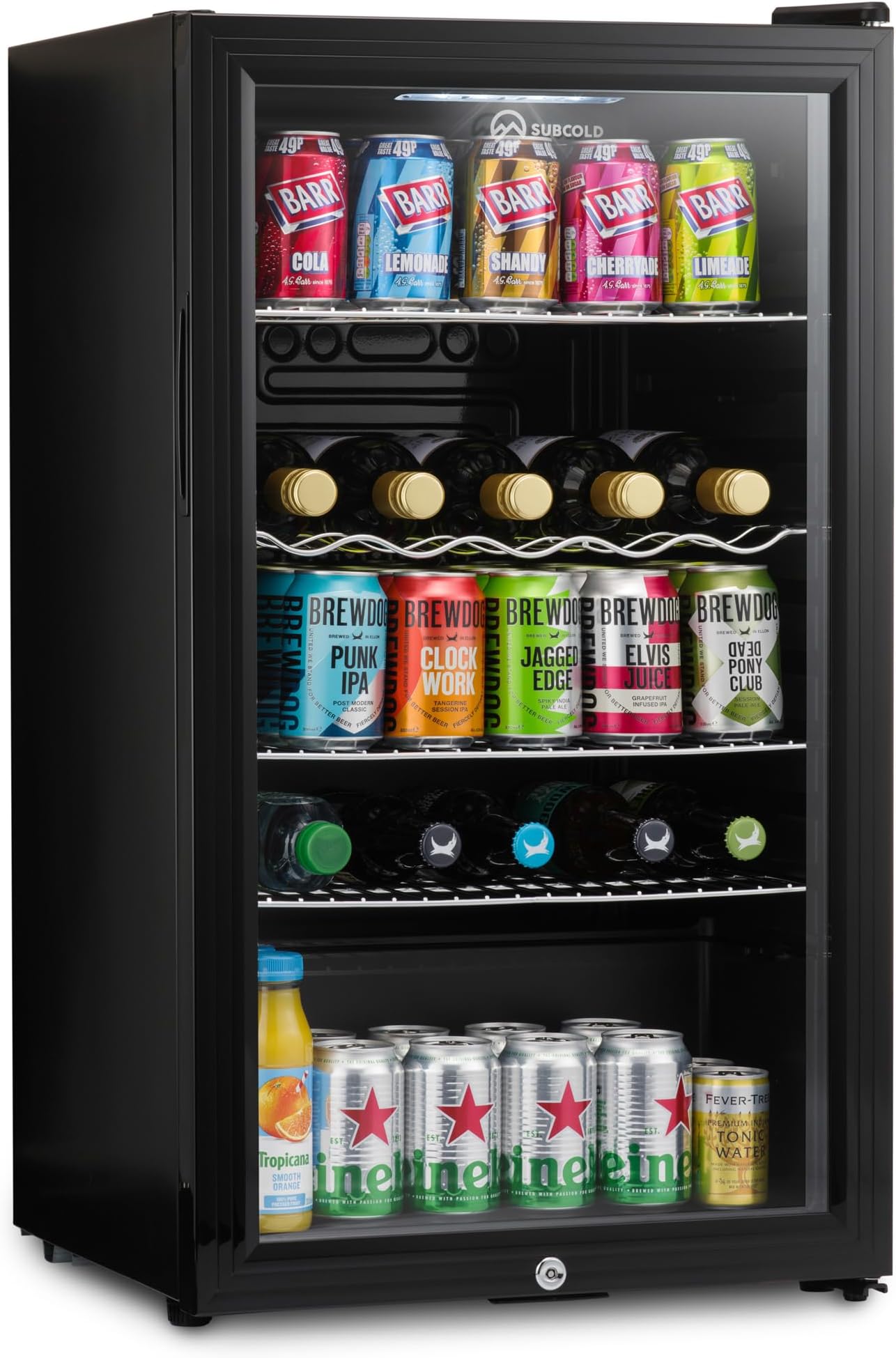 Super85 LED - Under-Counter Fridge | 85L Beer, Wine & Drinks Fridge | LED Light + Lock and Key | Energy Efficient (Black, 85L)…